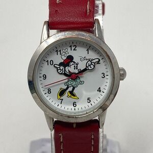 Vtg Disney Accutime Minnie Mouse Watch Women Silver Tone Pointing Hands New Batt